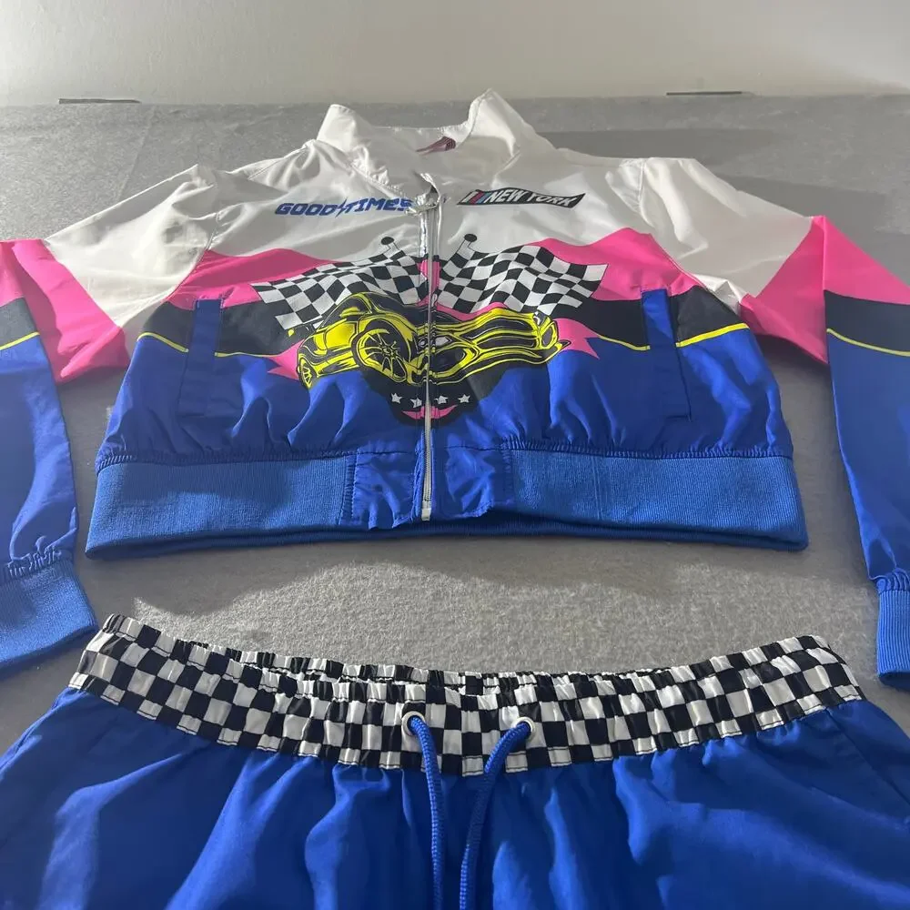 Pink Platinum Girls Racing Jacket Shorts Set Size L Checkered